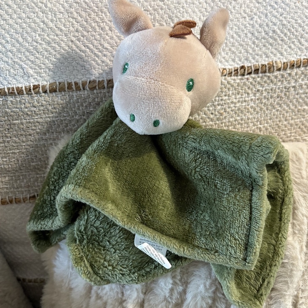 DTU Inc Baby Lovey Security Blanket Olive Green Plush Dino Dinosaur Snuggle Toy